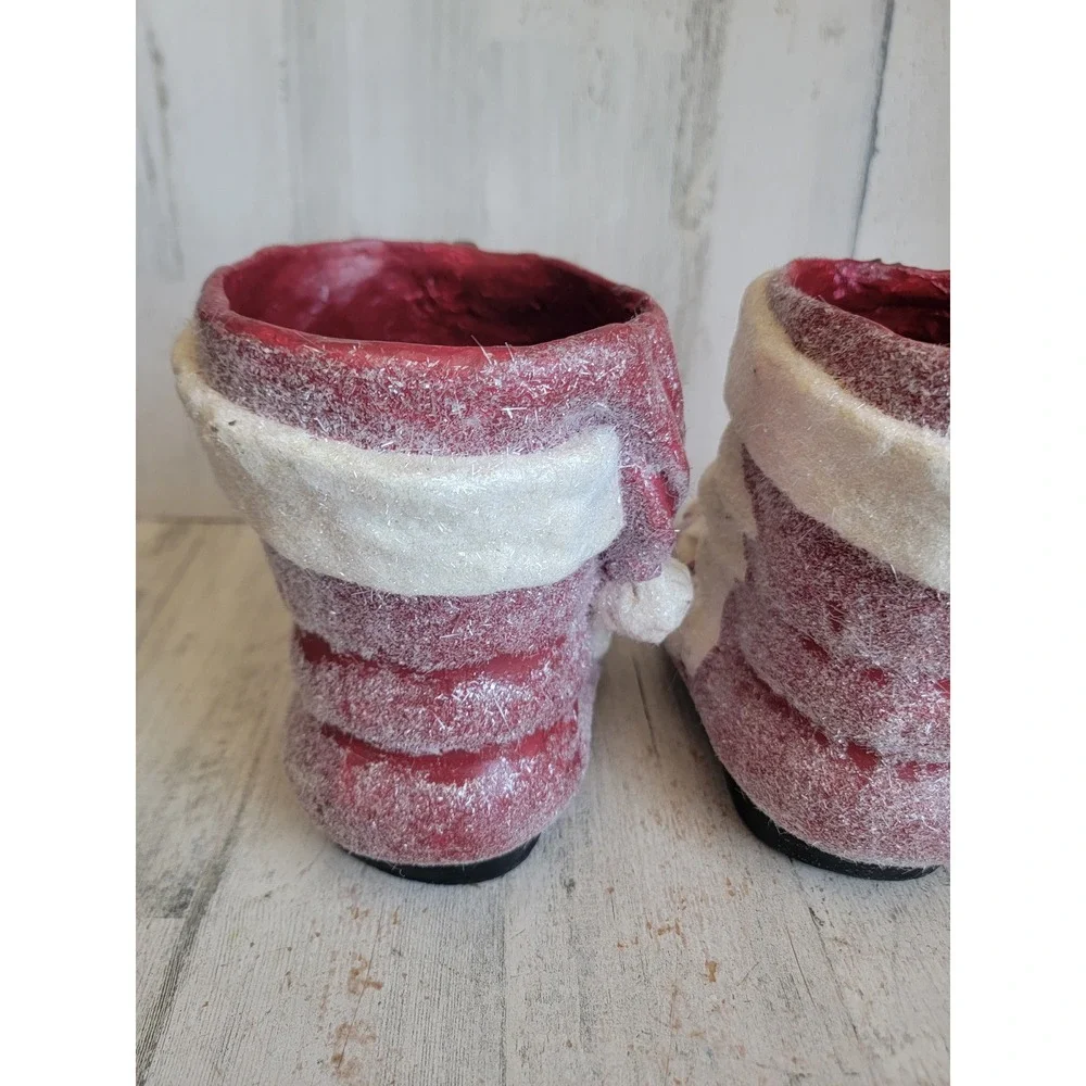 vintage Raz paper mache sugared Santa Claus boot shoes unique set glitter Xmas